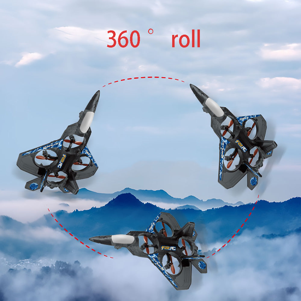 طائرة مقاتلة بدون طيار F-22 - طائرة رباعية المراوح تعمل بالتحكم عن بعد مزودة بأربعة محركات بدون فرشاة مع أضواء LED، وقلاب تلقائي، وإقلاع/هبوط بضغطة واحدة - مصنوعة من رغوة EPP المقاومة للصدمات - مثالية للمبتدئين والمراهقين من سن 14 عامًا فما فوق