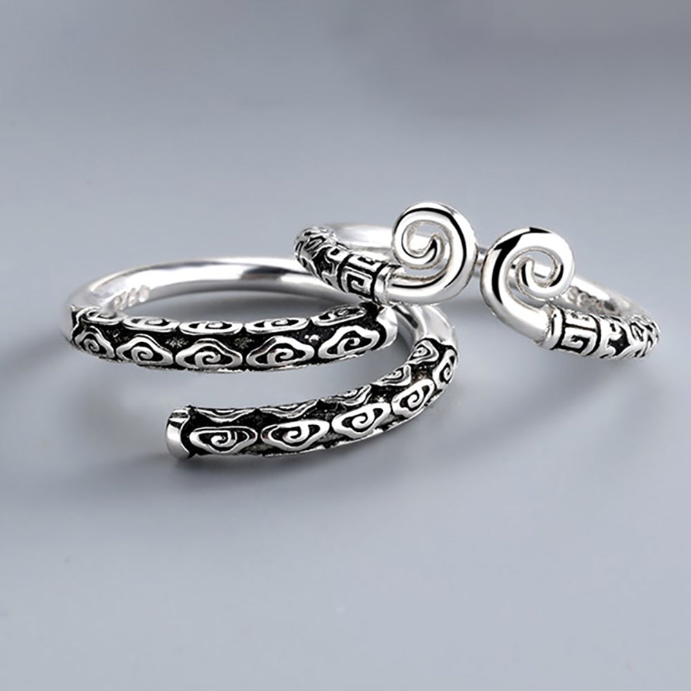 Black Myth Wukong Mythical legend Story Inspired Adjustable Alloy Black Pattern Couple Rings Set, Engraved Design