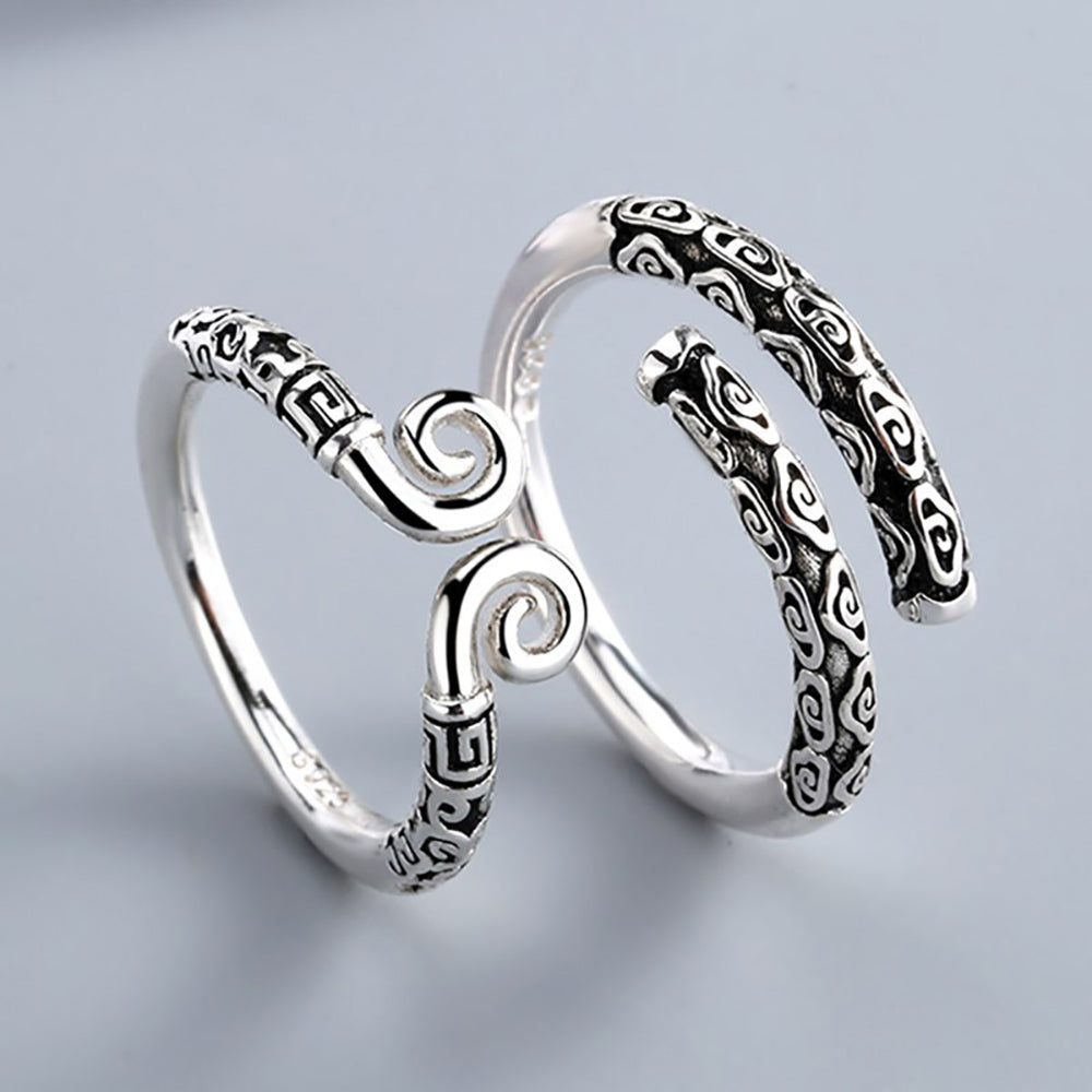 Black Myth Wukong Mythical legend Story Inspired Adjustable Alloy Black Pattern Couple Rings Set, Engraved Design
