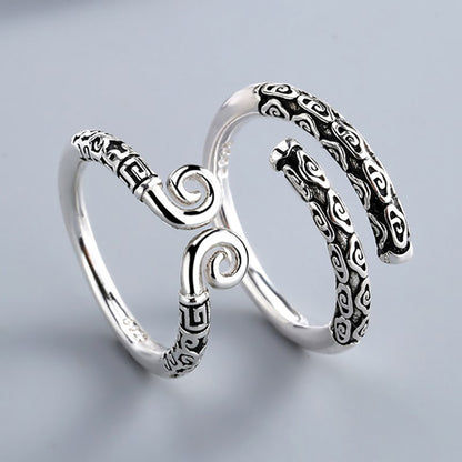Black Myth Wukong Mythical legend Story Inspired Adjustable Alloy Black Pattern Couple Rings Set, Engraved Design