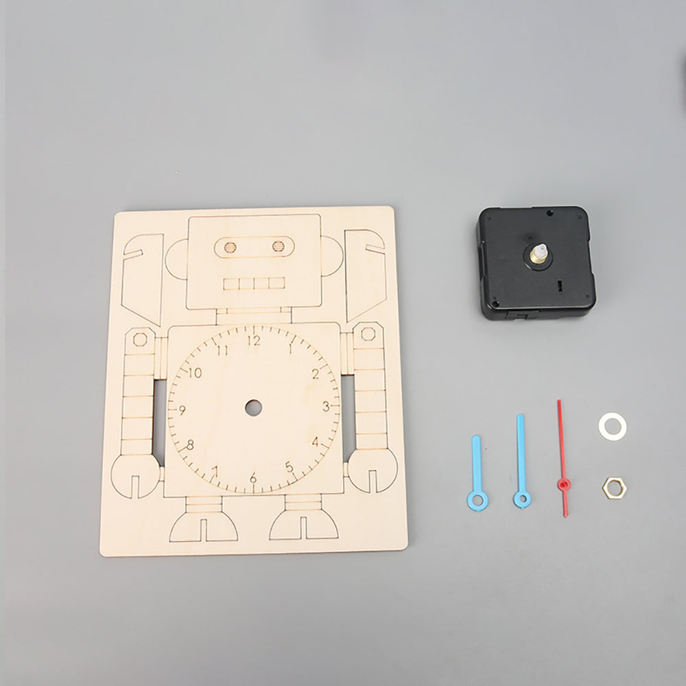 DIY Wooden Robot Clock Toy Steam Educational Pupil Ornaments Parent Child Games