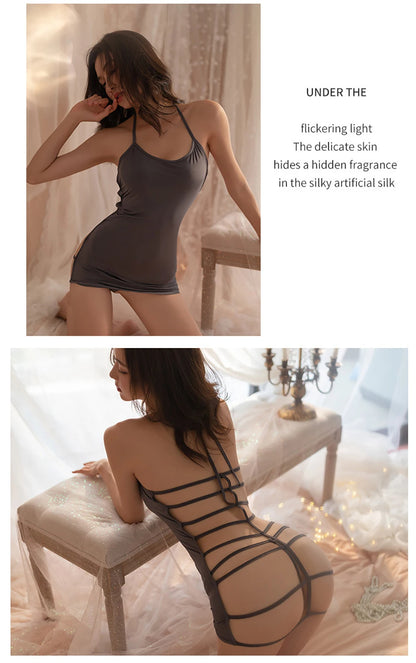 Drop Shipping Sexy Lingerie Hollow Back Bandage Cosplay Nurse Stewardess Sexy Flirt Tight Elastic Ice Silk Outdoor Sex In Public