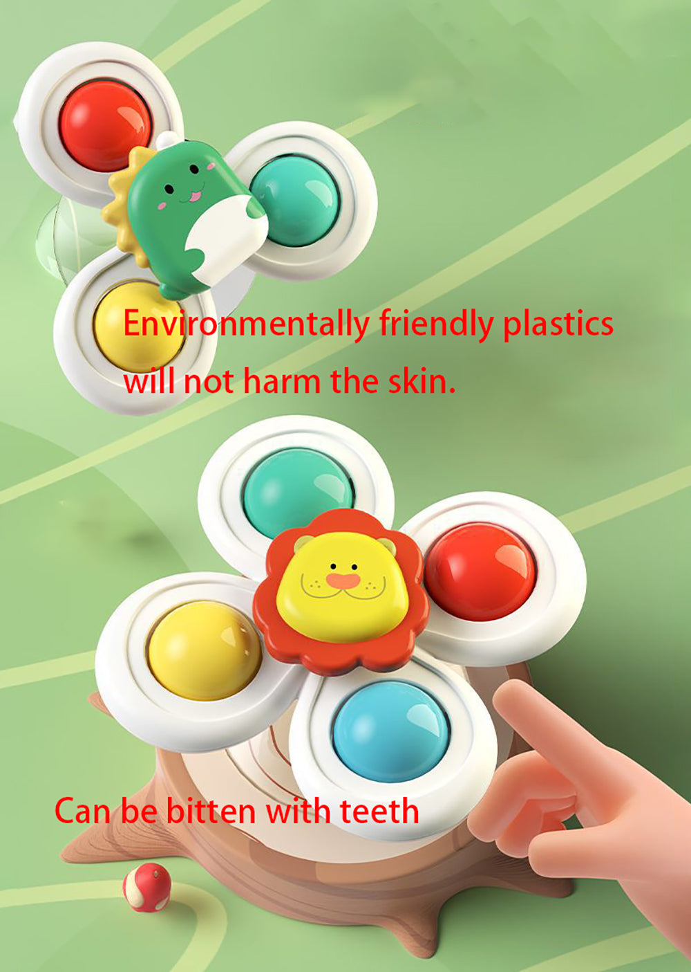 Bbay Toy Hand Fidget Spinner Animals Lion Dinosaur Mushroom Cartoon Lovely Plastic ABS Sucker Chain Children Toy Game for Adutl Anti Irritability