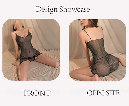 女性のセクシーなランジェリー光沢のあるウェーブ ポイント ドレス パジャマ スカート スリップ視点極薄日焼け止めボディコン屋外セックス公共の場で