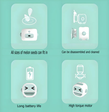 Single-Hole Electric Sunflower Seed Sheller – Automatic Nut Cracker Machine, 2W Power, Portable ABS+Silicone Shelling Tool with 3 Pairs of Eye Stickers