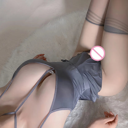 Super Mini Dress Woman Sexy Lingerie Erotica Open Crotch Slip Dress Adjustable Strap Skirt Couple Flirtation