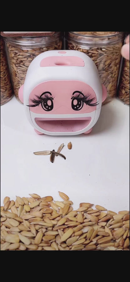 Single-Hole Electric Sunflower Seed Sheller – Automatic Nut Cracker Machine, 2W Power, Portable ABS+Silicone Shelling Tool with 3 Pairs of Eye Stickers